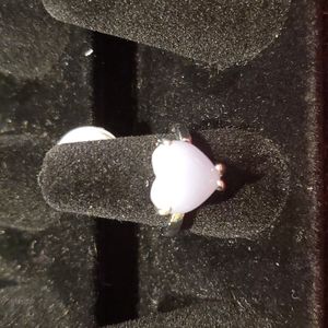 Grayish White Heart Stone Silver Ring Size 8